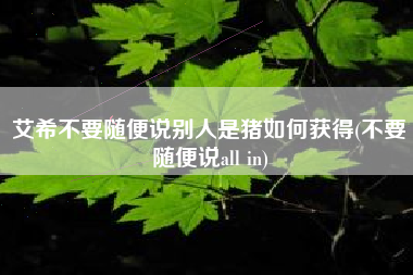 艾希不要随便说别人是猪如何获得(不要随便说all in)