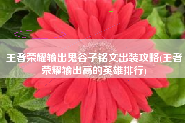 王者荣耀输出鬼谷子铭文出装攻略(王者荣耀输出高的英雄排行)