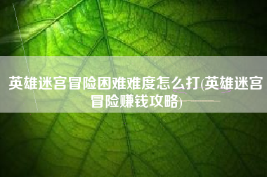 英雄迷宫冒险困难难度怎么打(英雄迷宫冒险赚钱攻略)