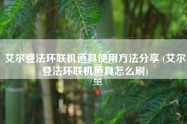 艾尔登法环联机道具使用方法分享 (艾尔登法环联机道具怎么刷)