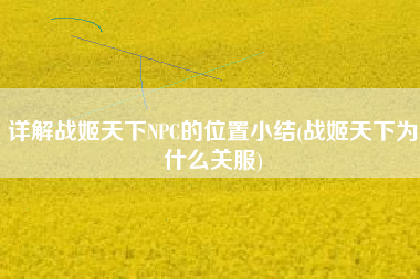 详解战姬天下NPC的位置小结(战姬天下为什么关服)