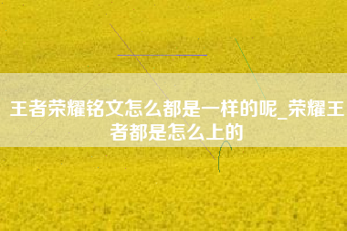 王者荣耀铭文怎么都是一样的呢_荣耀王者都是怎么上的