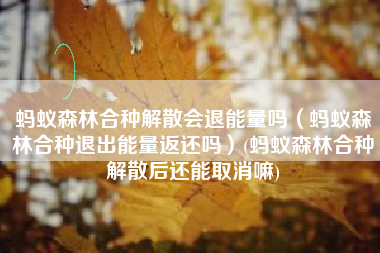 蚂蚁森林合种解散会退能量吗（蚂蚁森林合种退出能量返还吗）(蚂蚁森林合种解散后还能取消嘛)