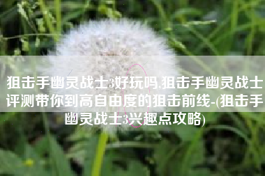 狙击手幽灵战士3好玩吗,狙击手幽灵战士评测带你到高自由度的狙击前线-(狙击手幽灵战士3兴趣点攻略)