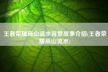 王者荣耀高山流水背景故事介绍(王者荣耀高山流水)