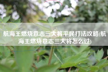 航海王燃烧意志三大将平民打法攻略(航海王燃烧意志三大将怎么过)