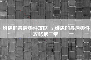 维恩的最后零件攻略1-2(维恩的最后零件攻略第三章)