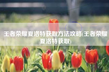王者荣耀夏洛特获取方法攻略(王者荣耀夏洛特获取)