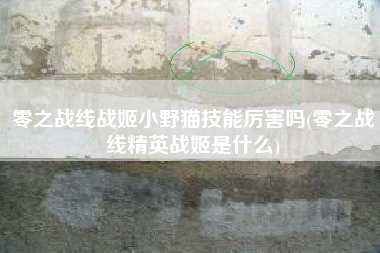 零之战线战姬小野猫技能厉害吗(零之战线精英战姬是什么)