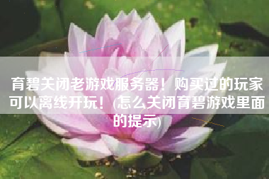 育碧关闭老游戏服务器！购买过的玩家可以离线开玩！(怎么关闭育碧游戏里面的提示)