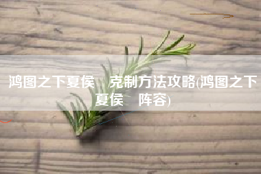 鸿图之下夏侯惇克制方法攻略(鸿图之下夏侯惇阵容)