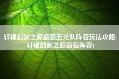 轩辕剑剑之源最强五光队阵容玩法攻略(轩辕剑剑之源最强阵容)