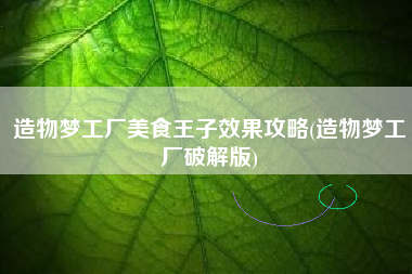 造物梦工厂美食王子效果攻略(造物梦工厂破解版)