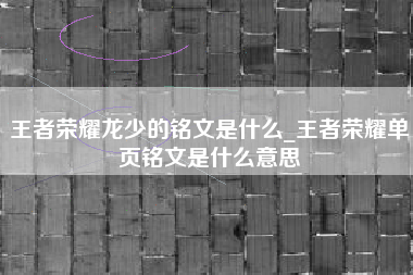 王者荣耀龙少的铭文是什么_王者荣耀单页铭文是什么意思