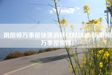 阴阳师万事屋快速消耗材料攻略(阴阳师万事屋微博)