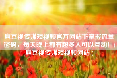 麻豆视传媒短视频官方网站下掌握流量密码，每天晚上都有超多人可以互动！(麻豆视传媒短视频网站 )