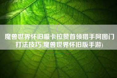 魔兽世界怀旧服卡拉赞首领猎手阿图门打法技巧(魔兽世界怀旧版手游)