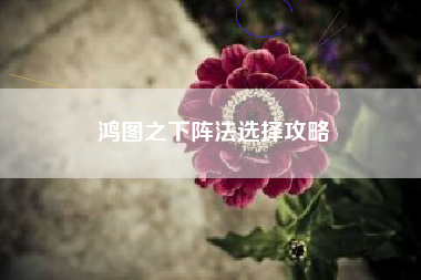 鸿图之下阵法选择攻略