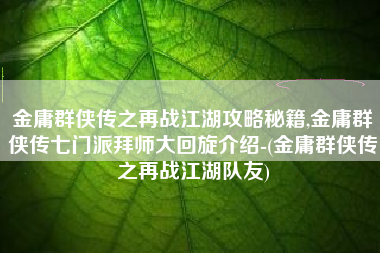 金庸群侠传之再战江湖攻略秘籍,金庸群侠传七门派拜师大回旋介绍-(金庸群侠传之再战江湖队友)