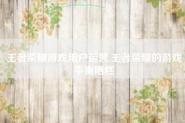 王者荣耀游戏用户运营,王者荣耀的游戏平衡糟糕