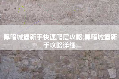 黑暗城堡新手快速爬层攻略(黑暗城堡新手攻略详细)