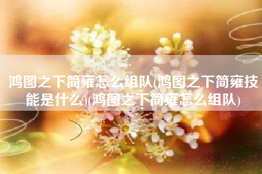 鸿图之下简雍怎么组队(鸿图之下简雍技能是什么)(鸿图之下简雍怎么组队)