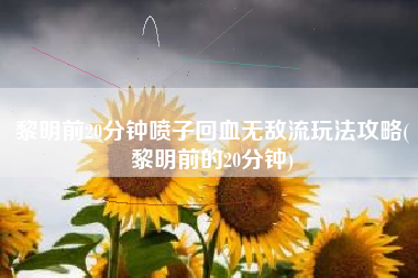 黎明前20分钟喷子回血无敌流玩法攻略(黎明前的20分钟)