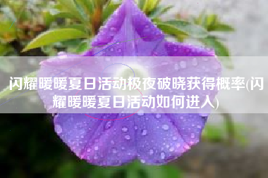 闪耀暖暖夏日活动极夜破晓获得概率(闪耀暖暖夏日活动如何进入)