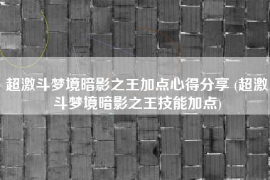 超激斗梦境暗影之王加点心得分享 (超激斗梦境暗影之王技能加点)