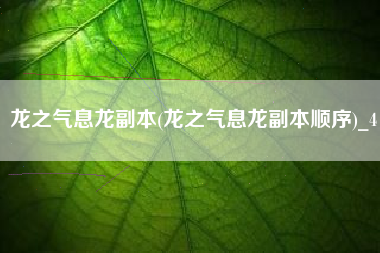 龙之气息龙副本(龙之气息龙副本顺序)_4