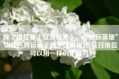 除了排位赛（征兆模式），“想玩英雄”功能还将运用于哪个比赛模式(征召排位可以用一样的英雄吗)