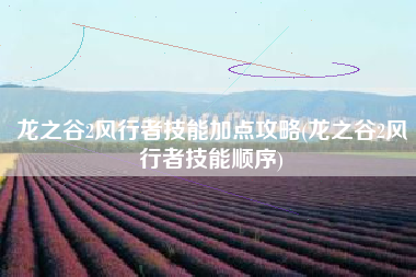 龙之谷2风行者技能加点攻略(龙之谷2风行者技能顺序)