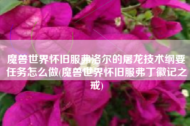 魔兽世界怀旧服弗洛尔的屠龙技术纲要任务怎么做(魔兽世界怀旧服弗丁徽记之戒)