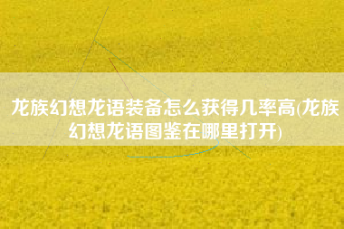 龙族幻想龙语装备怎么获得几率高(龙族幻想龙语图鉴在哪里打开)