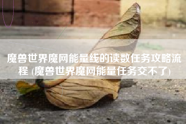 魔兽世界魔网能量线的读数任务攻略流程 (魔兽世界魔网能量任务交不了)