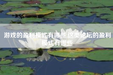 游戏的盈利模式有哪些,这类论坛的盈利模式有哪些