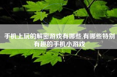 手机上玩的解密游戏有哪些,有哪些特别有趣的手机小游戏